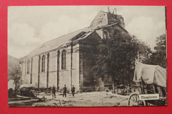 Ansichtskarte AK Maugiennes 1917 Kirche Zerstörung zerstörter Tum Soldaten Frankreich France 55 Meuse